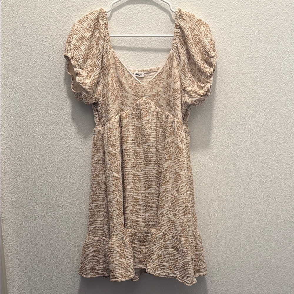 In loom Beige Textured Short Sleeve Dress